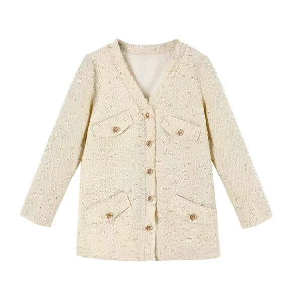 Chanel-style Women’s Jacket Cream White with golden silk thread